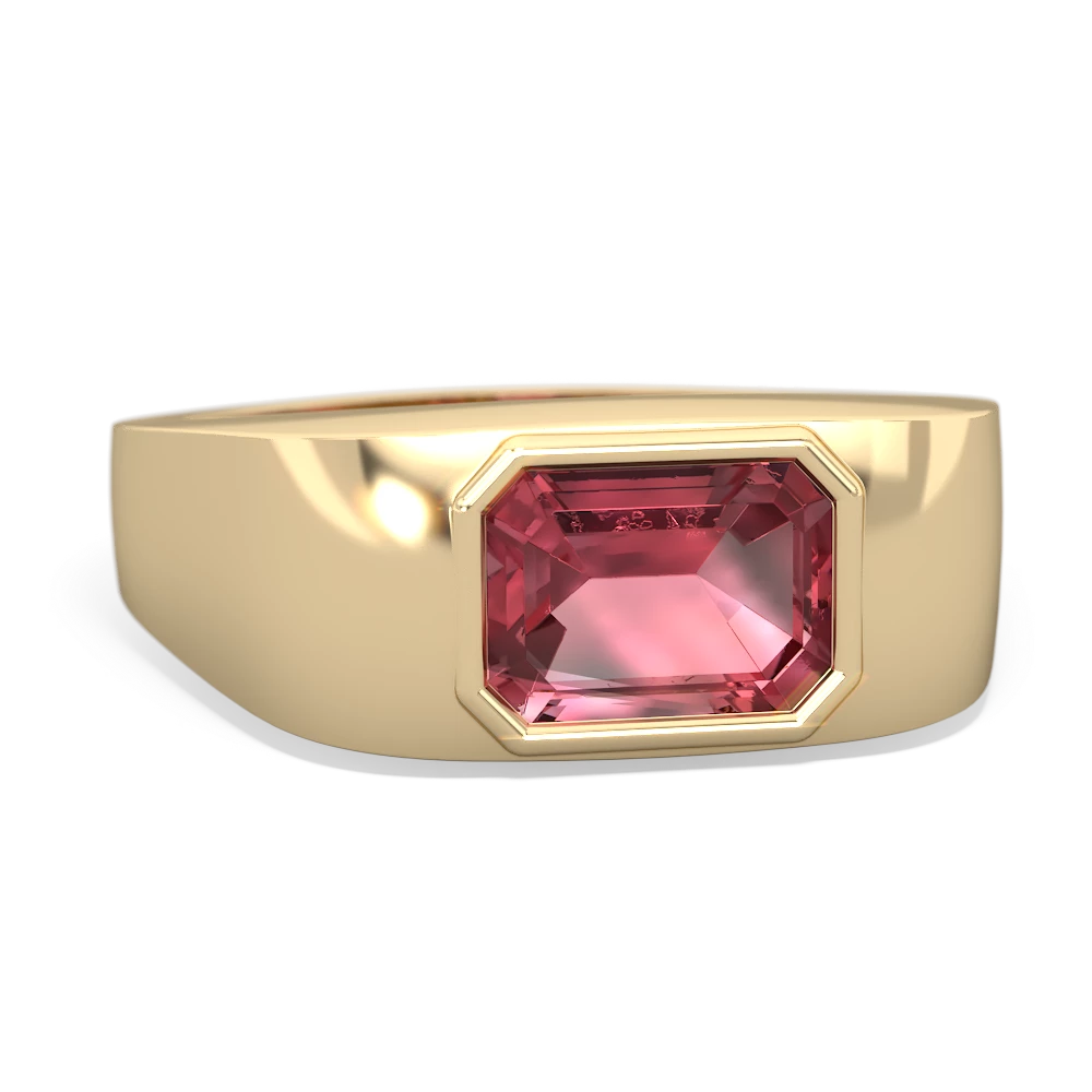 Pink Tourmaline Men's Emerald-Cut Bezel 14K Yellow Gold ring R0410