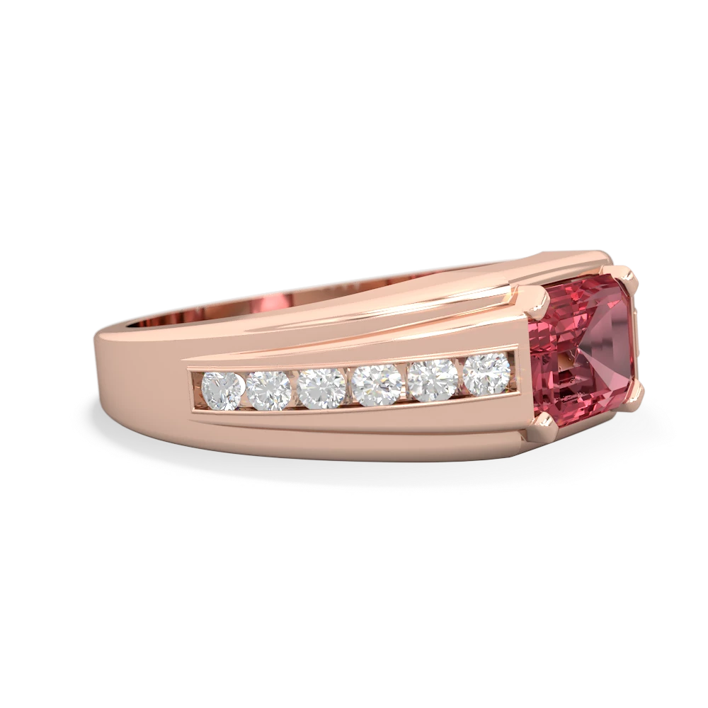 Pink Tourmaline Men's Diamond Channel 14K Rose Gold ring R0500