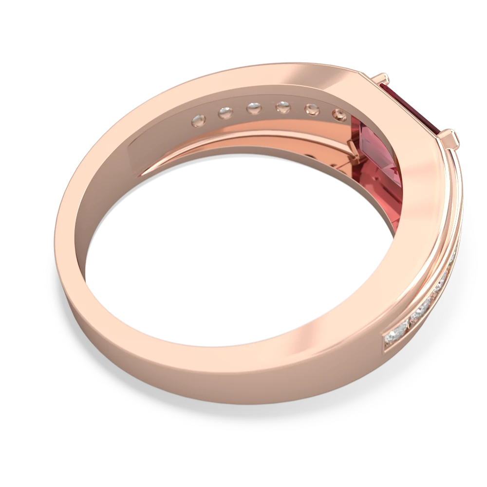 Pink Tourmaline Men's Diamond Channel 14K Rose Gold ring R0500