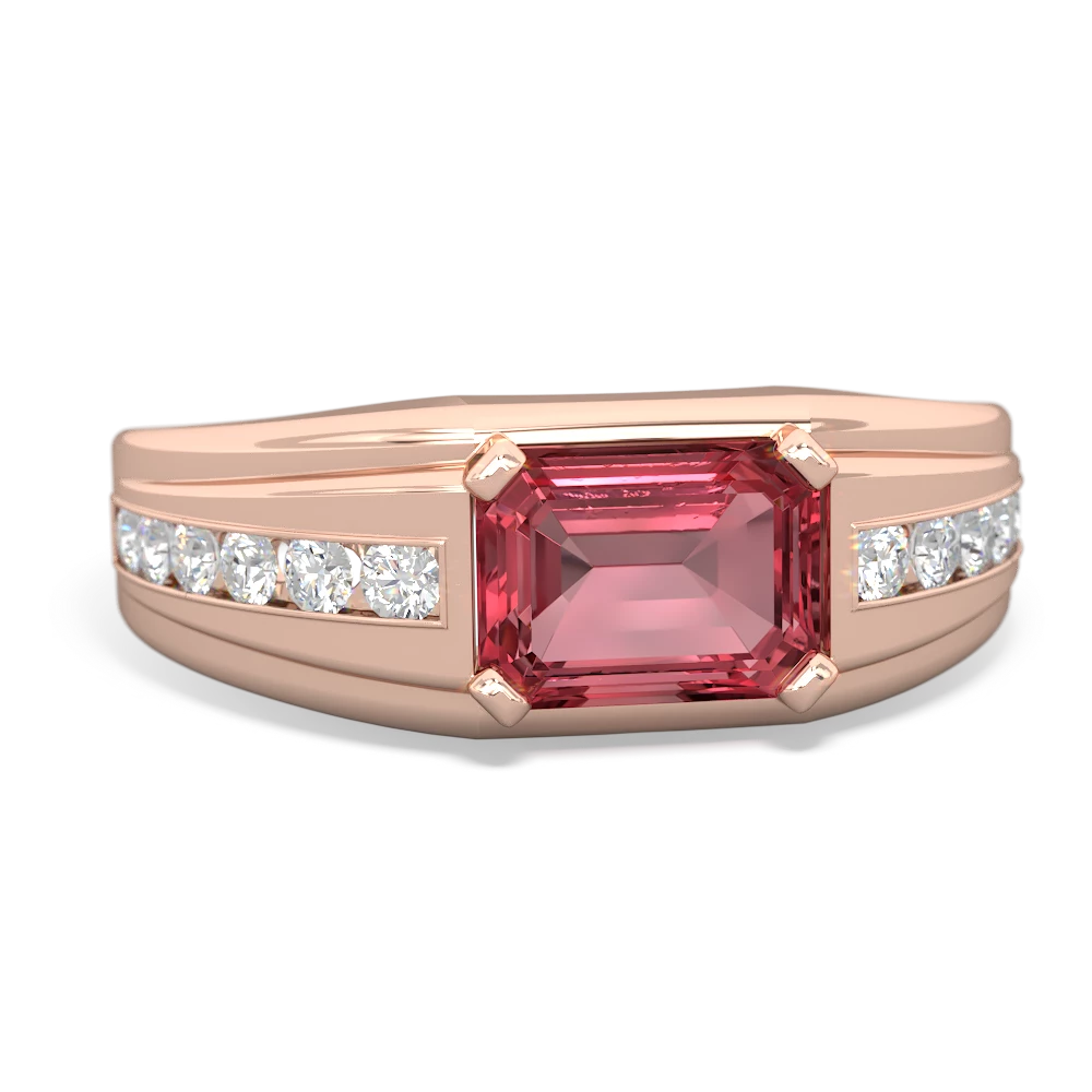 Pink Tourmaline Men's Diamond Channel 14K Rose Gold ring R0500