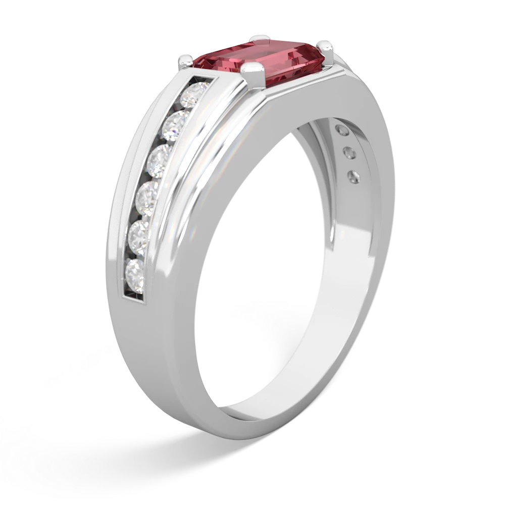 Pink Tourmaline Men's Diamond Channel 14K White Gold ring R0500