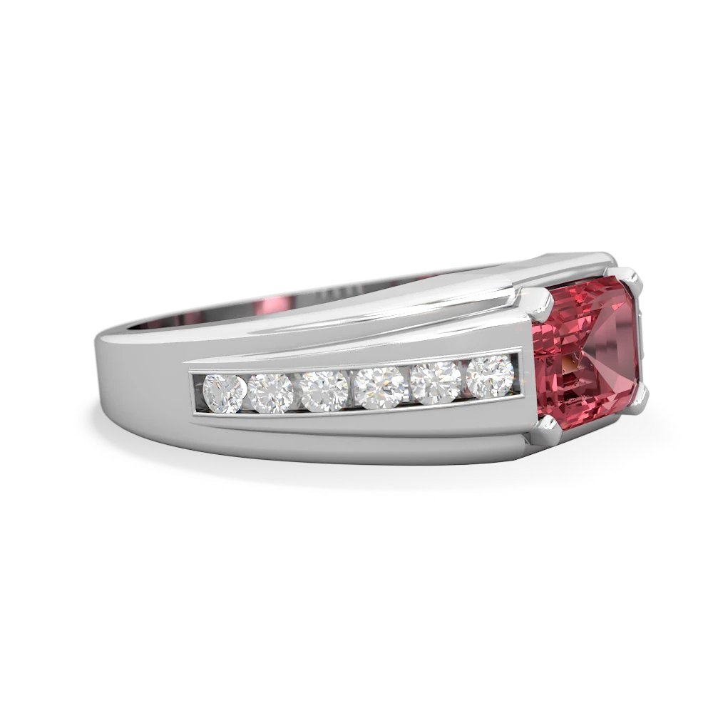 Pink Tourmaline Men's Diamond Channel 14K White Gold ring R0500