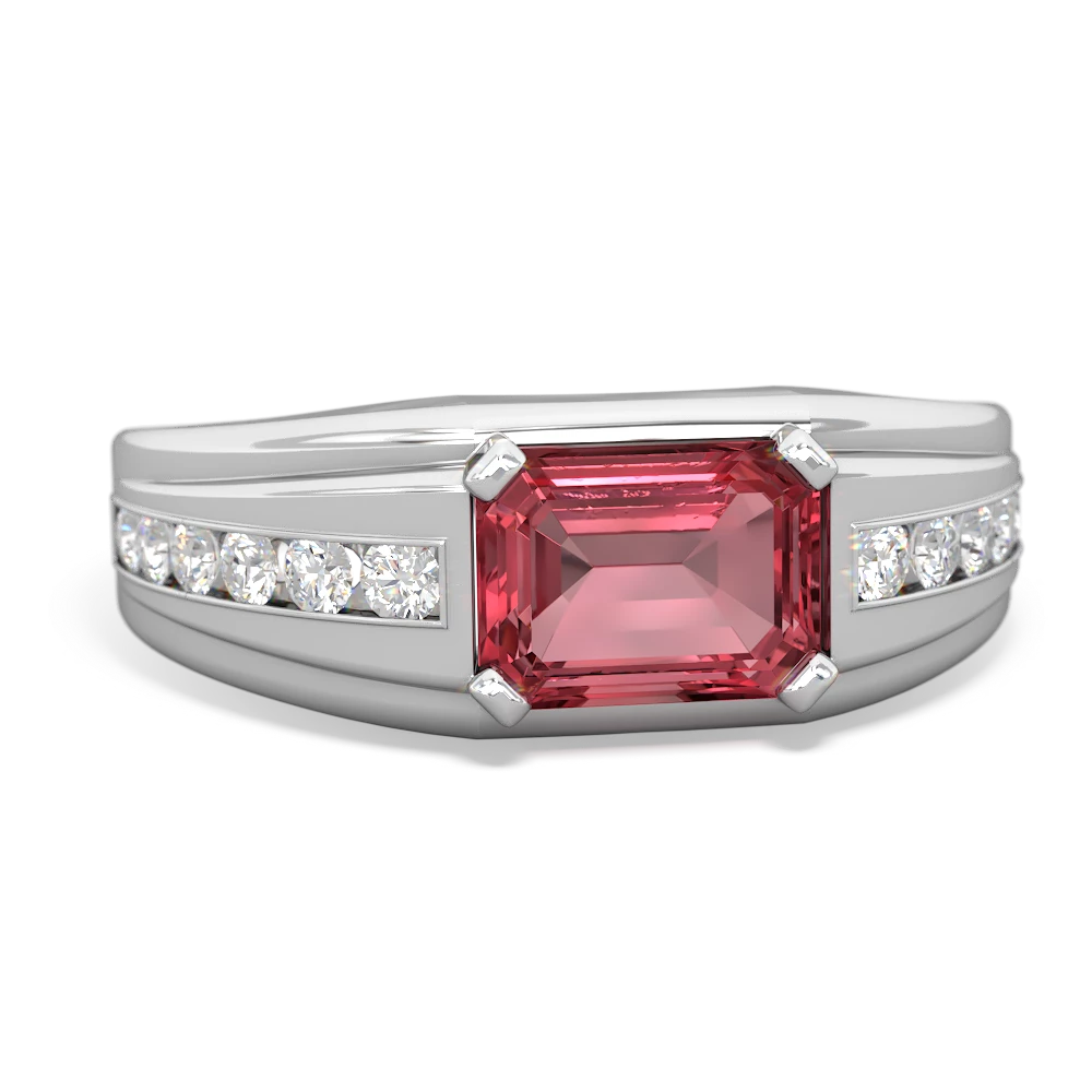 Pink Tourmaline Men's Diamond Channel 14K White Gold ring R0500