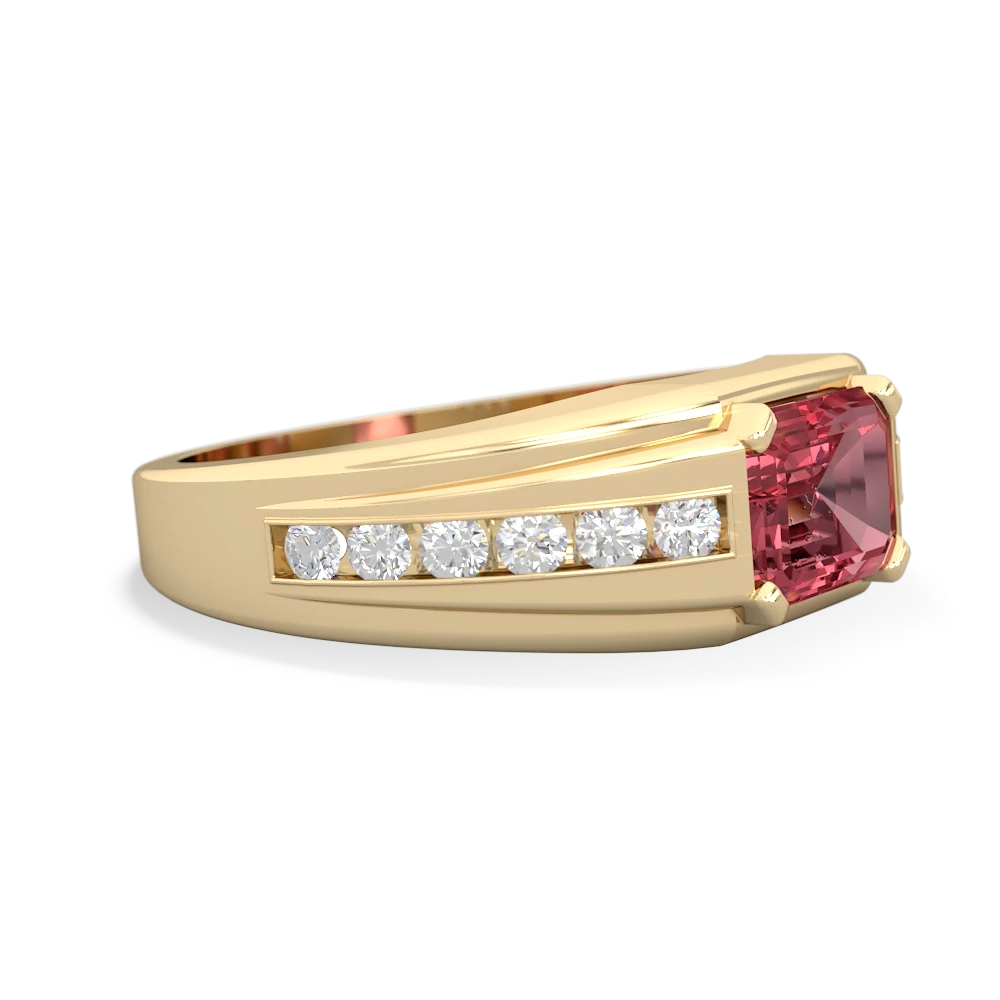 Pink Tourmaline Men's Diamond Channel 14K Yellow Gold ring R0500