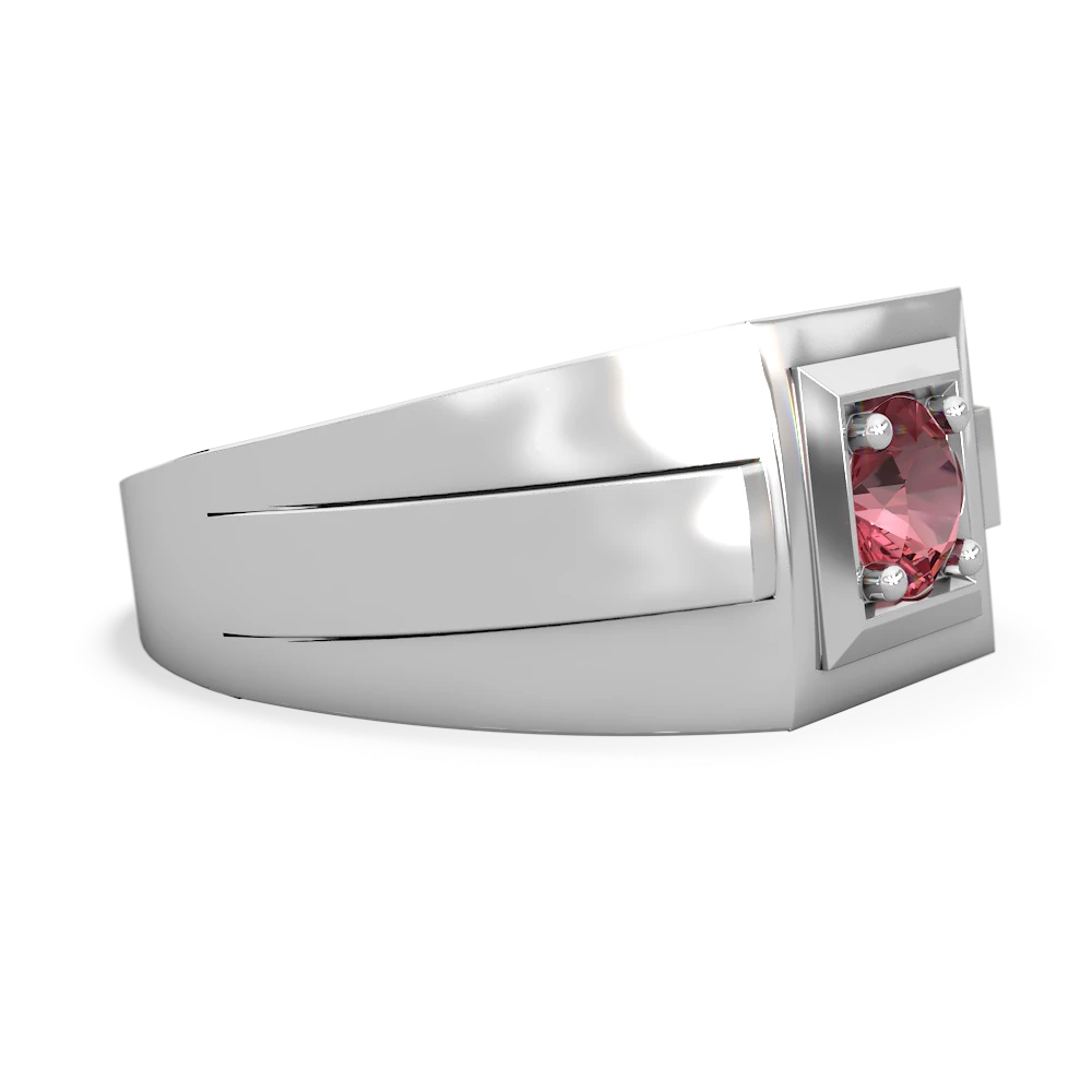 Pink Tourmaline Men's Squared Circle 14K White Gold ring R0480