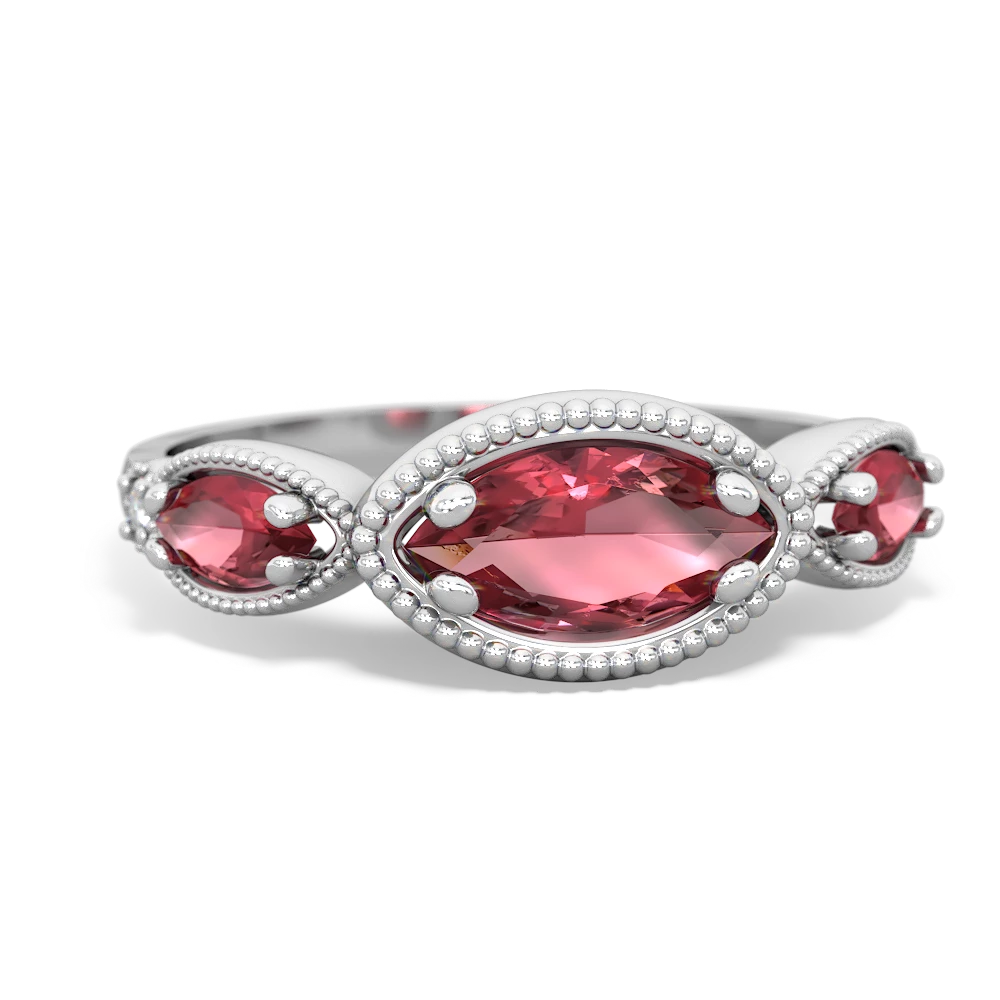 Pink Tourmaline Milgrain Marquise 14K White Gold ring R5700