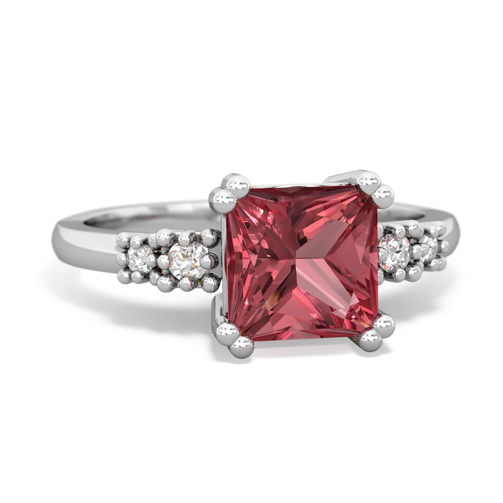 Pink Tourmaline Art Deco Princess 14K White Gold ring R2014