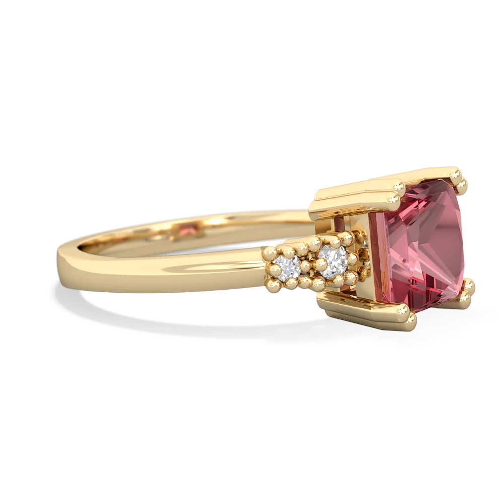 Pink Tourmaline Art Deco Princess 14K Yellow Gold ring R2014