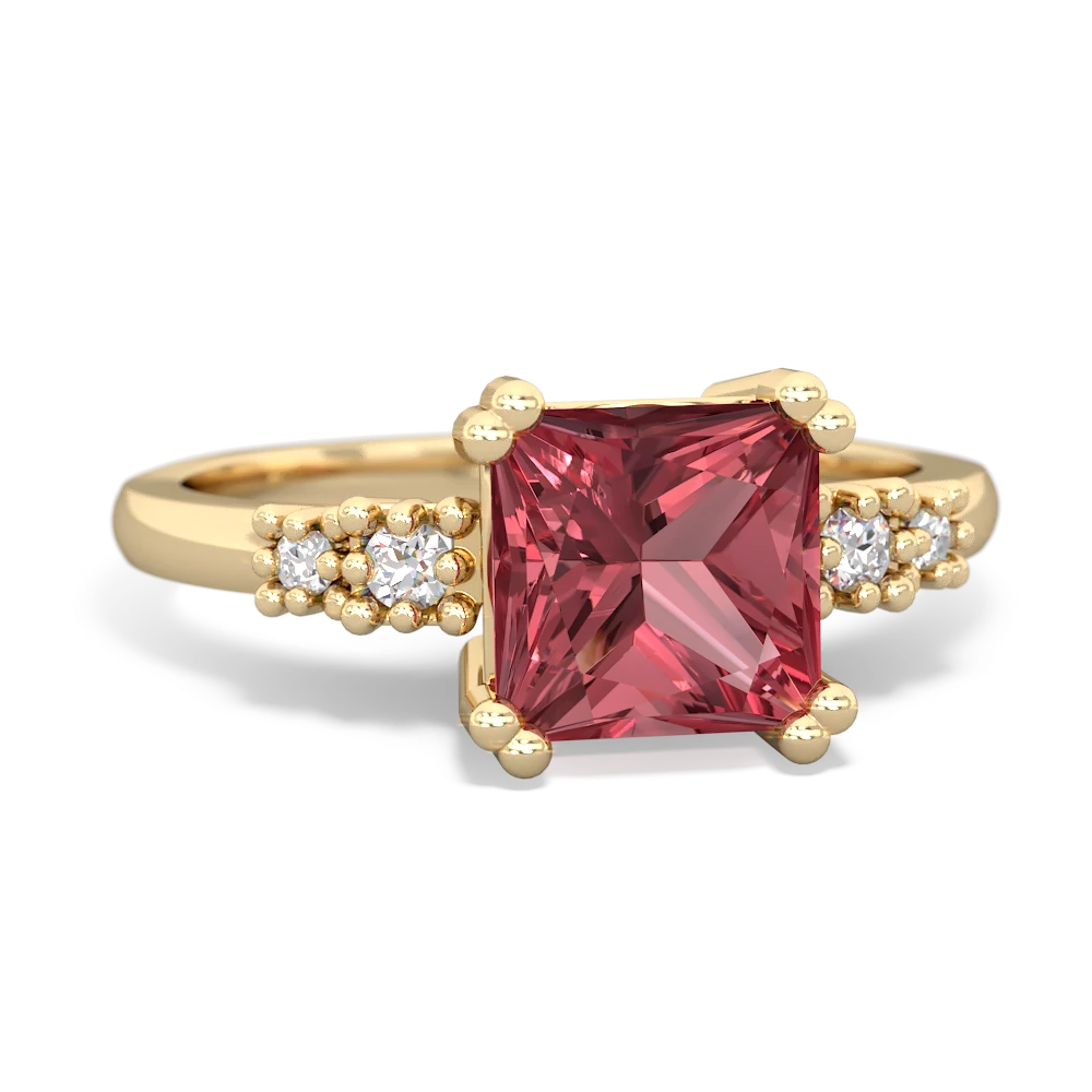 Pink Tourmaline Art Deco Princess 14K Yellow Gold ring R2014