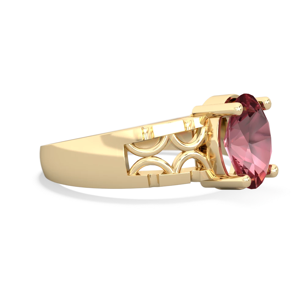 Pink Tourmaline Art Deco Filigree 14K Yellow Gold ring R2322