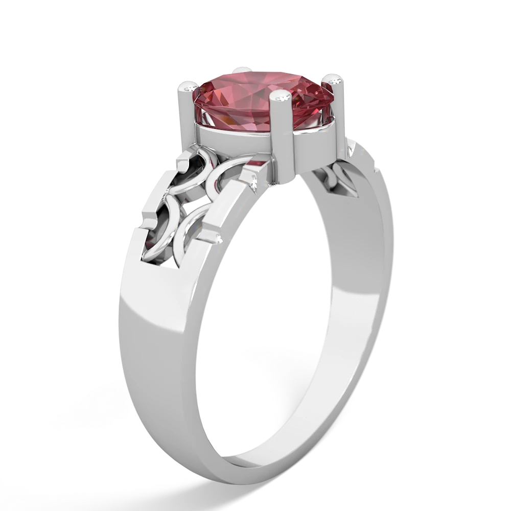 Pink Tourmaline Art Deco Filigree 14K White Gold ring R2322