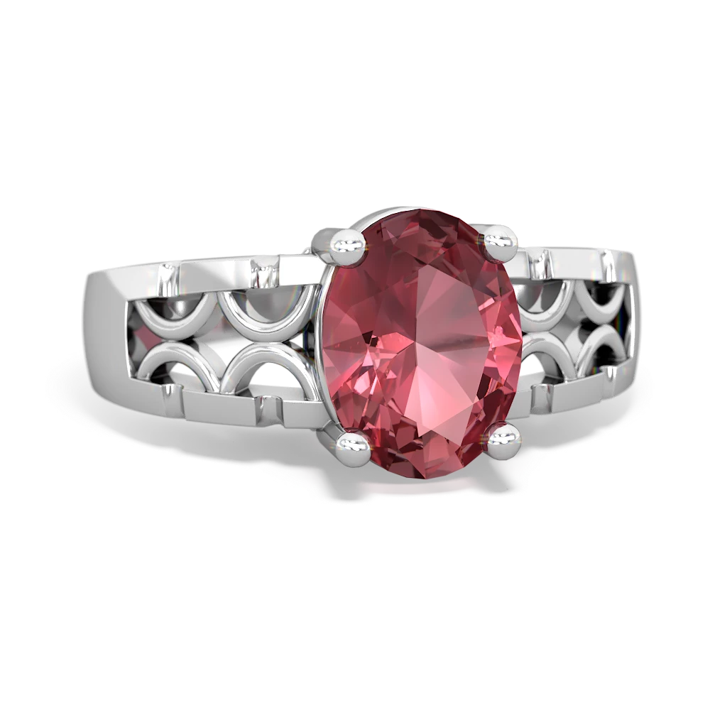 Pink Tourmaline Art Deco Filigree 14K White Gold ring R2322