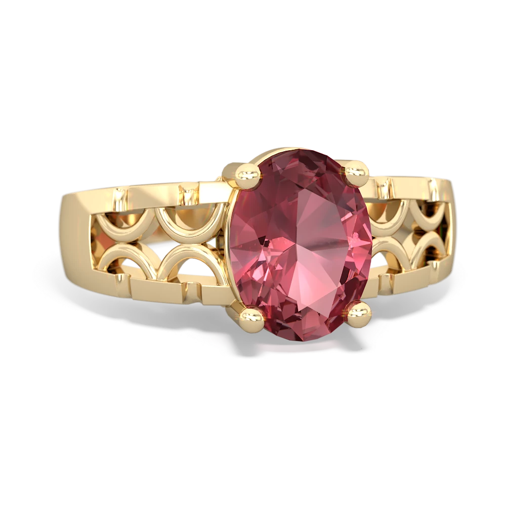 Pink Tourmaline Art Deco Filigree 14K Yellow Gold ring R2322