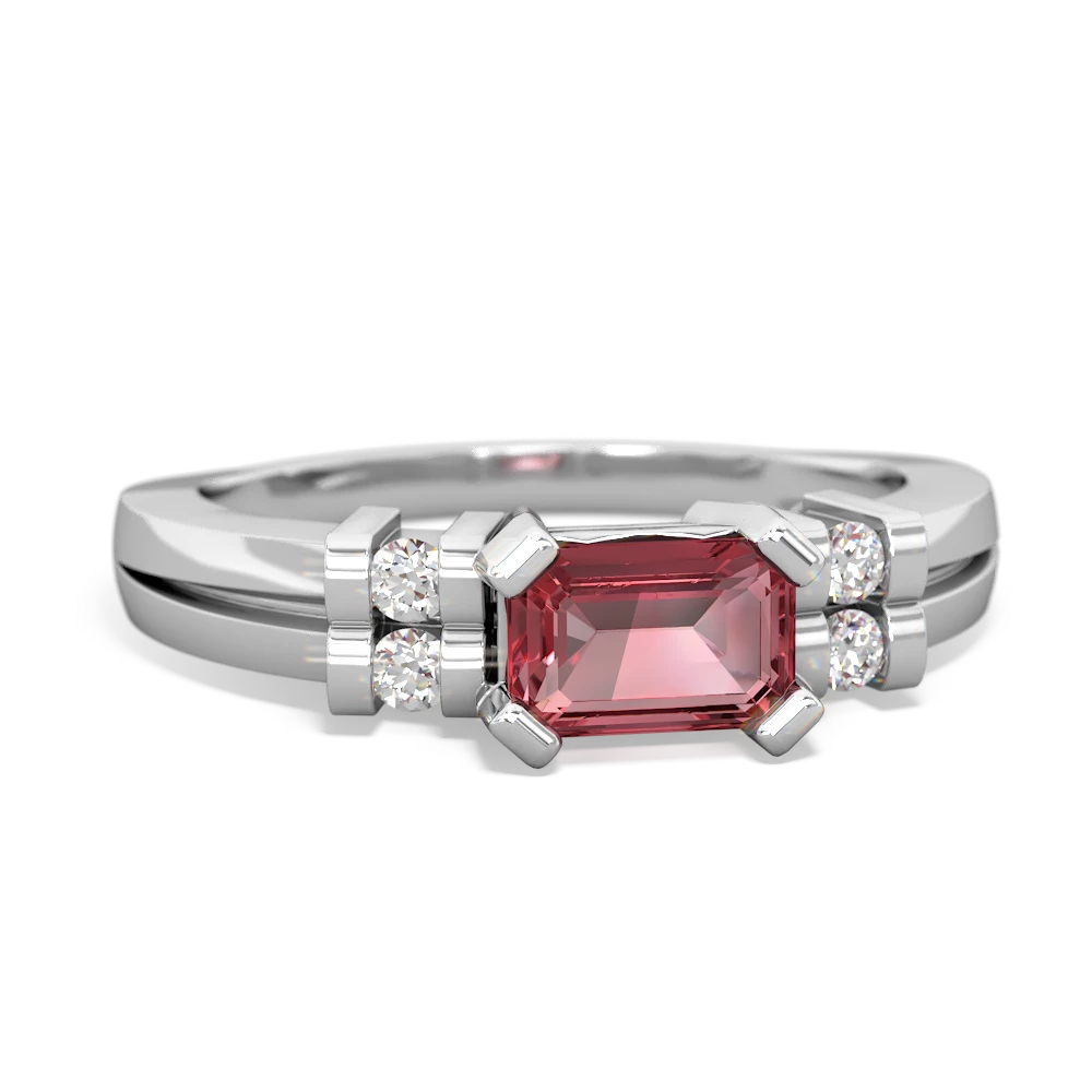 Pink Tourmaline Art Deco East-West 14K White Gold ring R2590