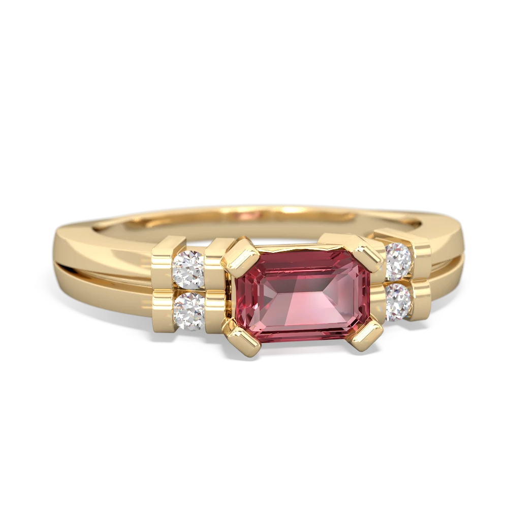 Pink Tourmaline Art Deco East-West 14K Yellow Gold ring R2590