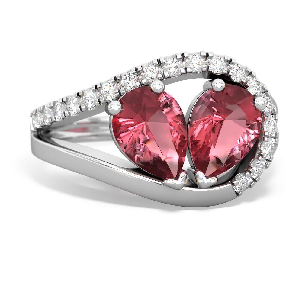 Pink Tourmaline Nestled Heart Keepsake 14K White Gold ring R5650