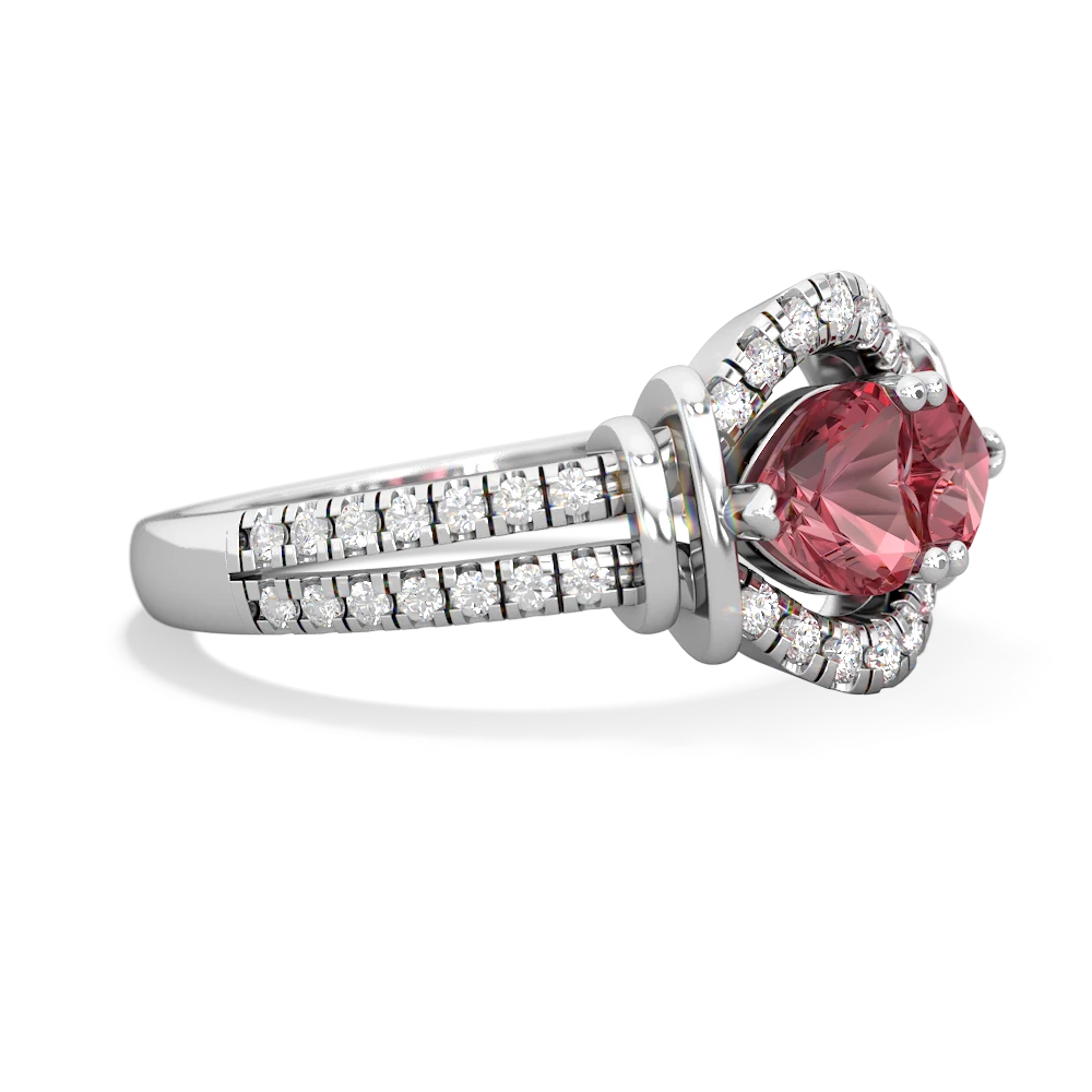 Pink Tourmaline Art-Deco Keepsake 14K White Gold ring R5630