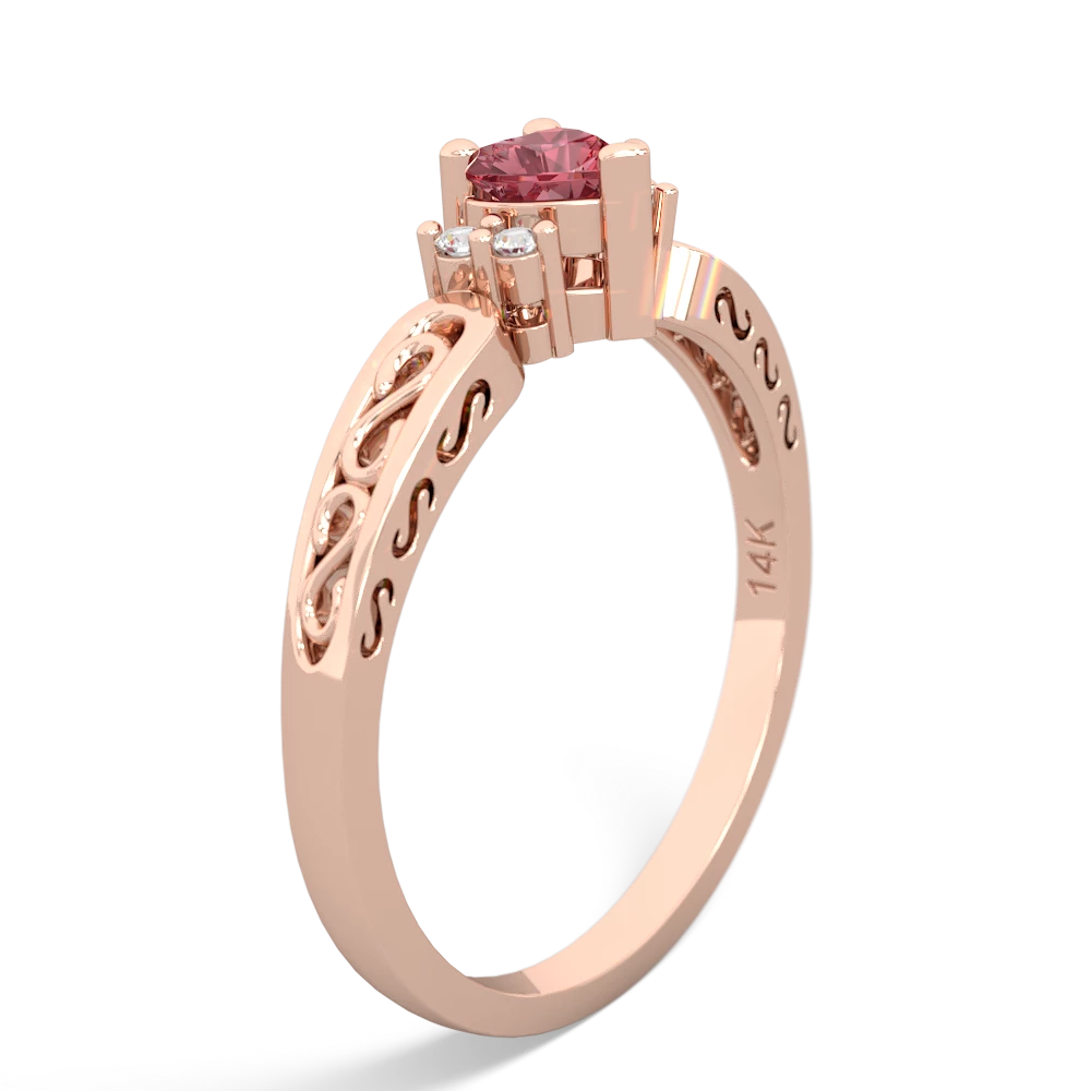 Pink Tourmaline Filligree Scroll Heart 14K Rose Gold ring R2429