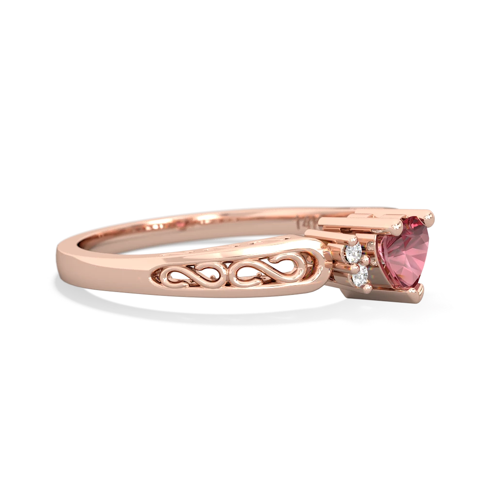 Pink Tourmaline Filligree Scroll Heart 14K Rose Gold ring R2429