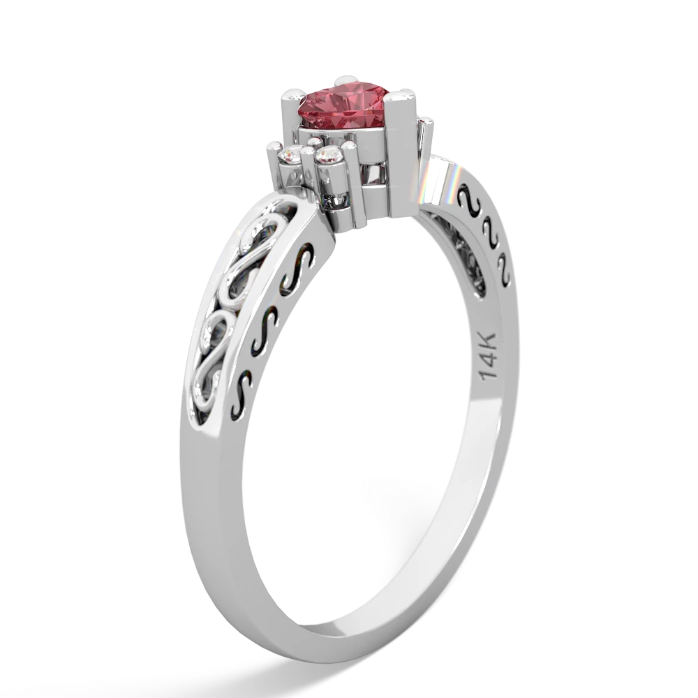 Pink Tourmaline Filligree Scroll Heart 14K White Gold ring R2429