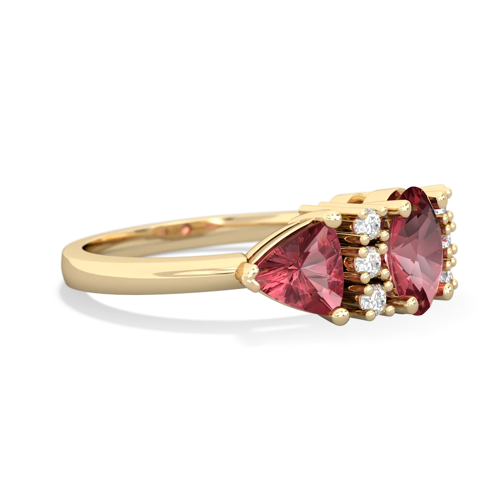 Pink Tourmaline Antique Style Three Stone 14K Yellow Gold ring R2186