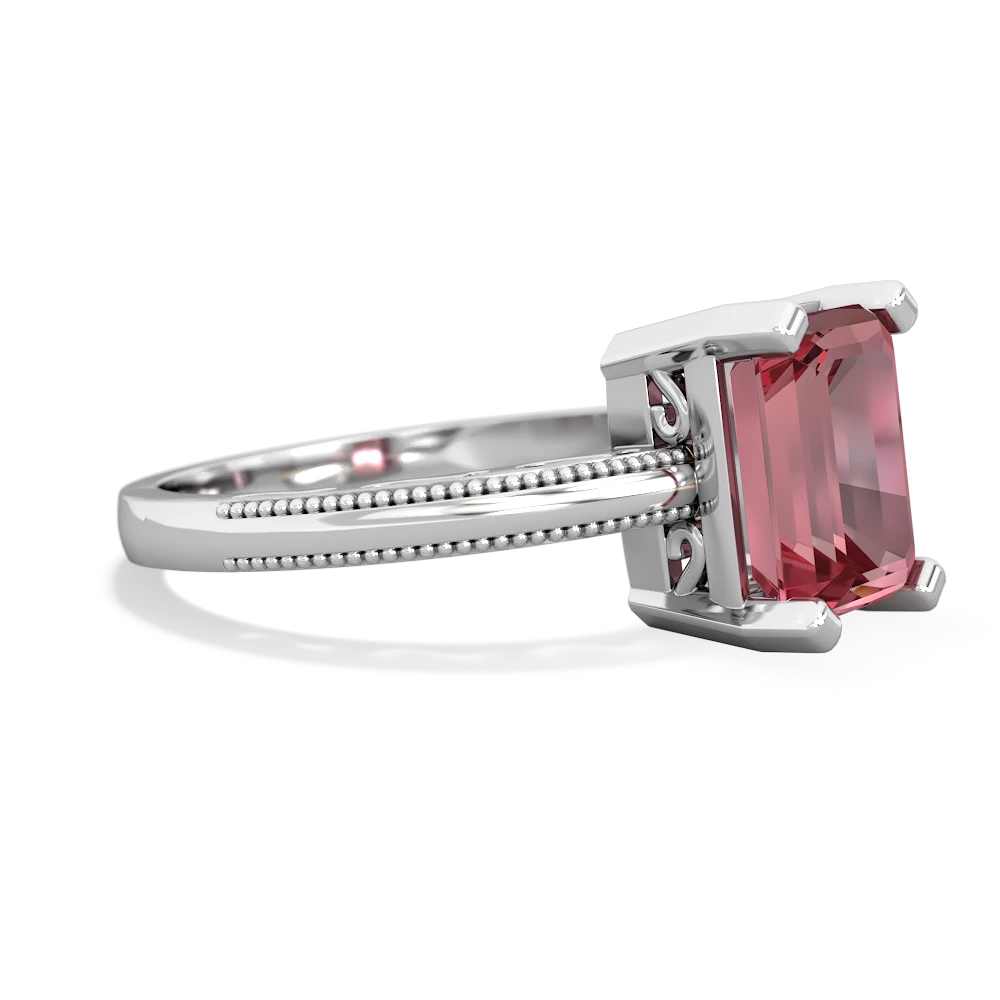 Pink Tourmaline Milgrain Scroll 14K White Gold ring R2338