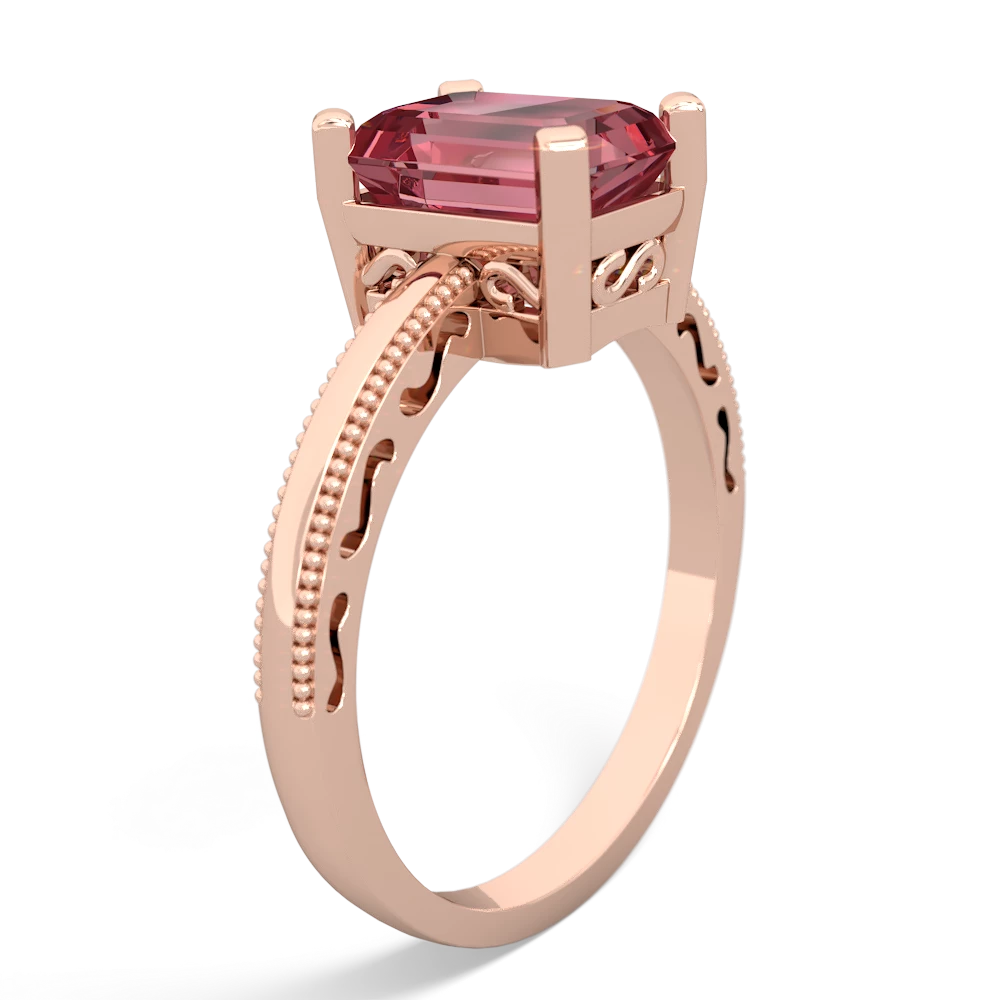 Pink Tourmaline Milgrain Scroll 14K Rose Gold ring R2338