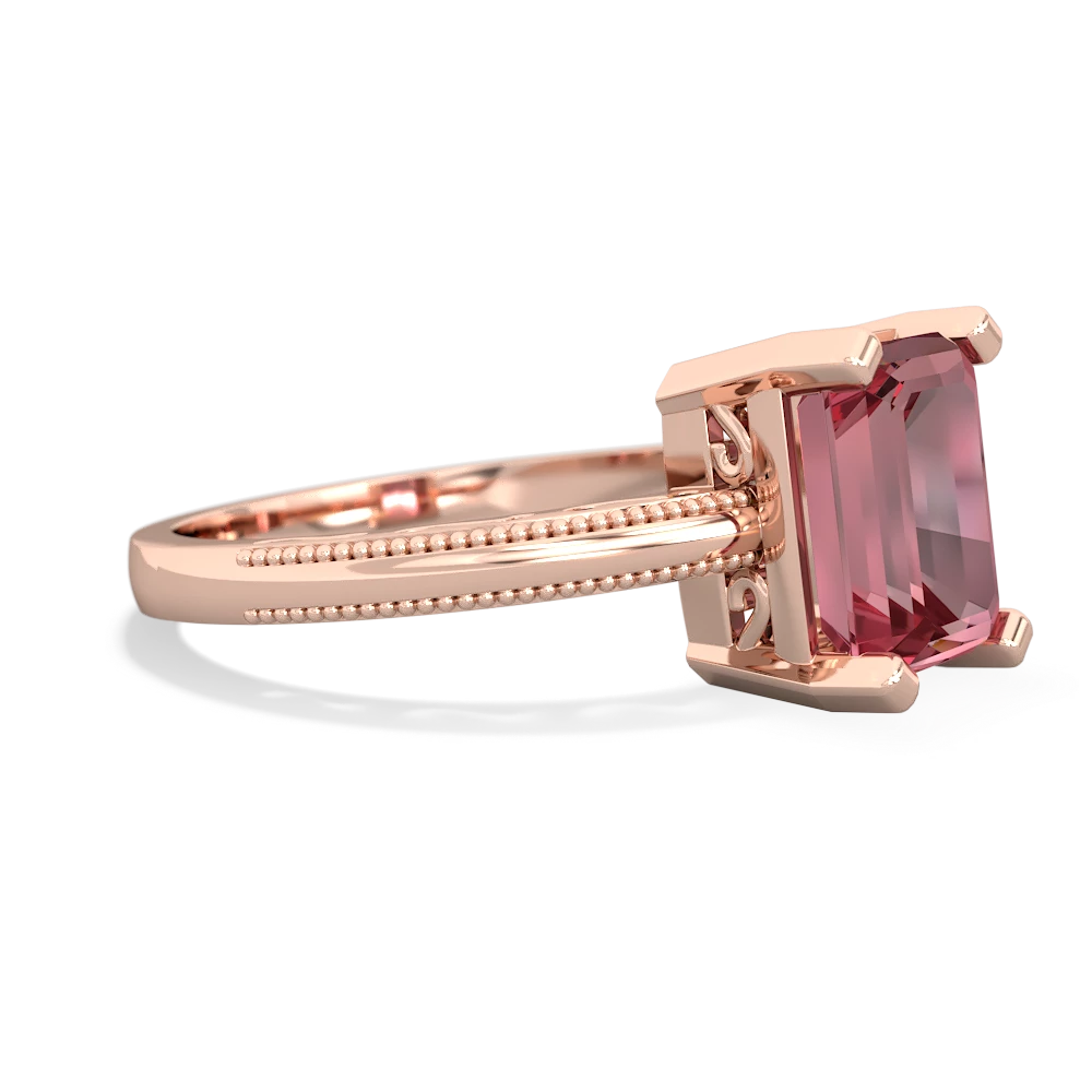 Pink Tourmaline Milgrain Scroll 14K Rose Gold ring R2338