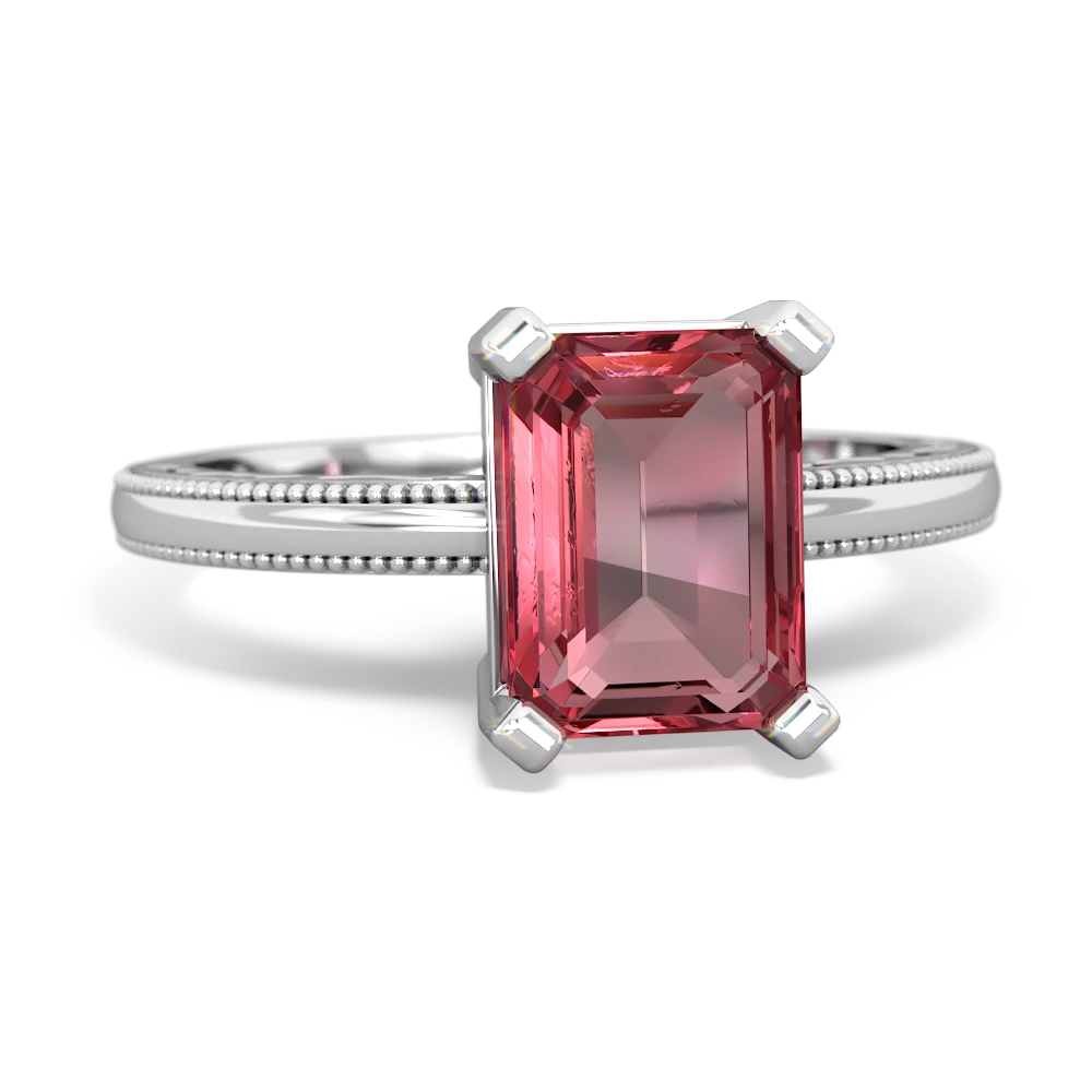 Pink Tourmaline Milgrain Scroll 14K White Gold ring R2338