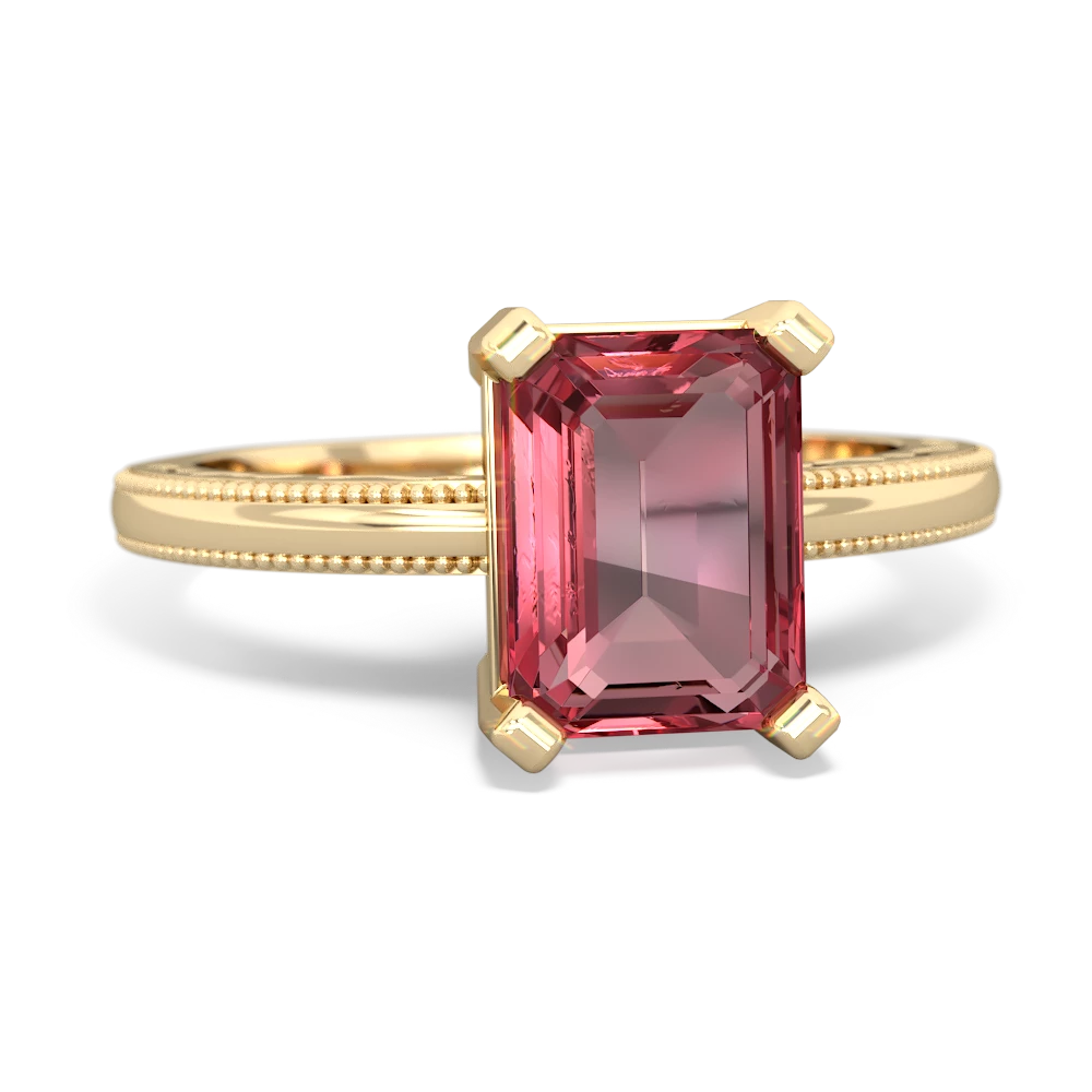 Pink Tourmaline Milgrain Scroll 14K Yellow Gold ring R2338