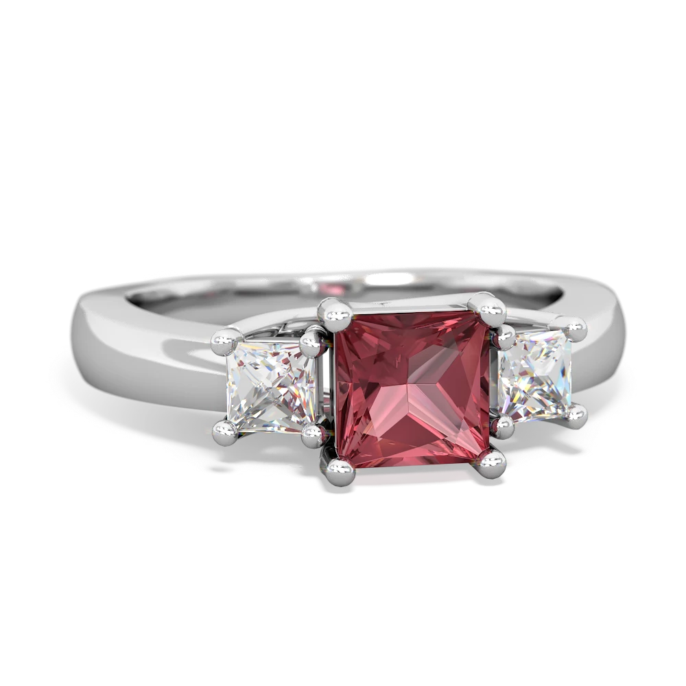 Pink Tourmaline Three Stone Trellis 14K White Gold ring R4015