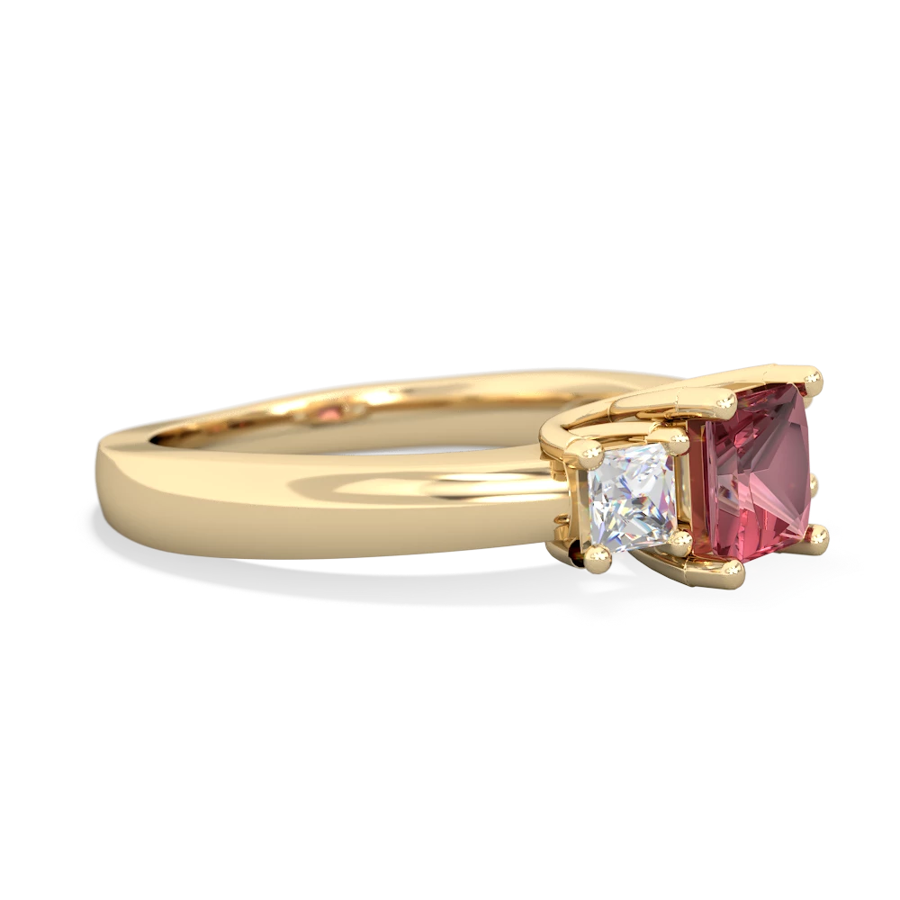 Pink Tourmaline Three Stone Trellis 14K Yellow Gold ring R4015