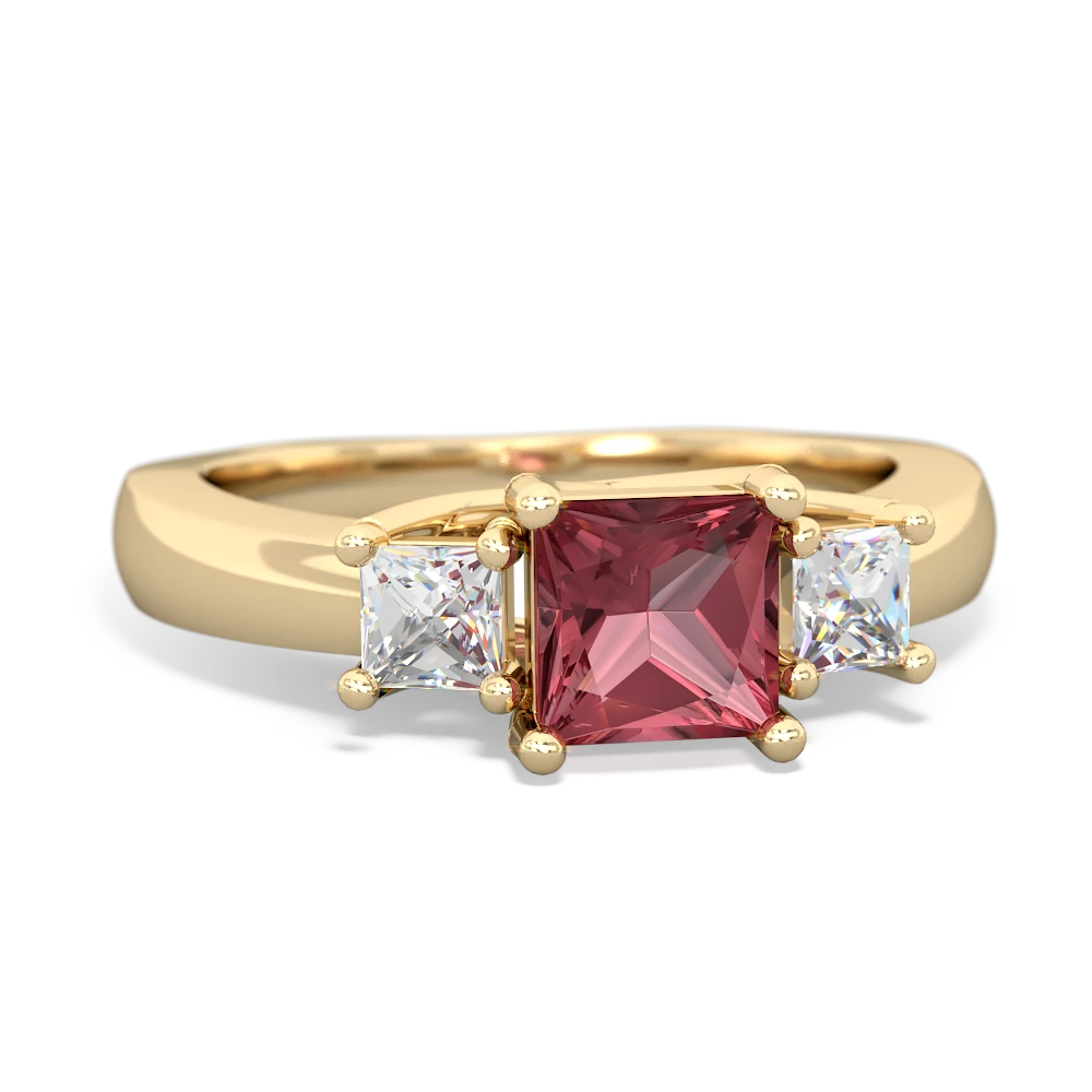 Pink Tourmaline Three Stone Trellis 14K Yellow Gold ring R4015