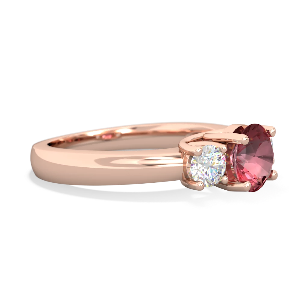Pink Tourmaline Diamond Three Stone Round Trellis 14K Rose Gold ring R4018