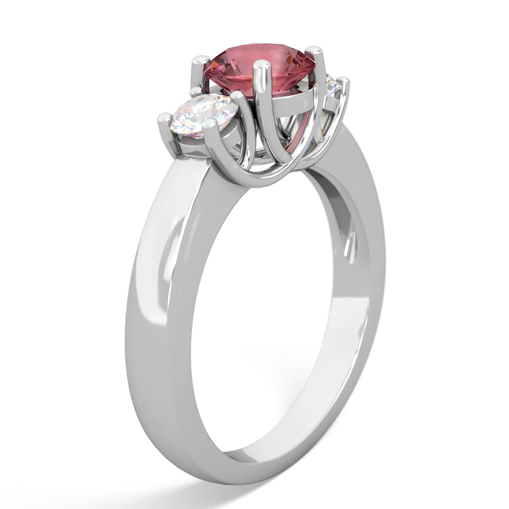 Pink Tourmaline Diamond Three Stone Round Trellis 14K White Gold ring R4018