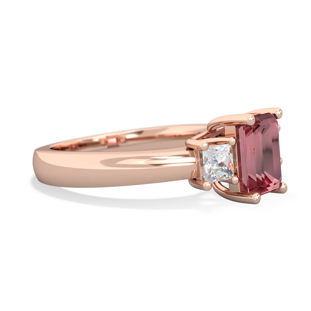 Pink Tourmaline Diamond Three Stone Emerald-Cut Trellis 14K Rose Gold ring R4021