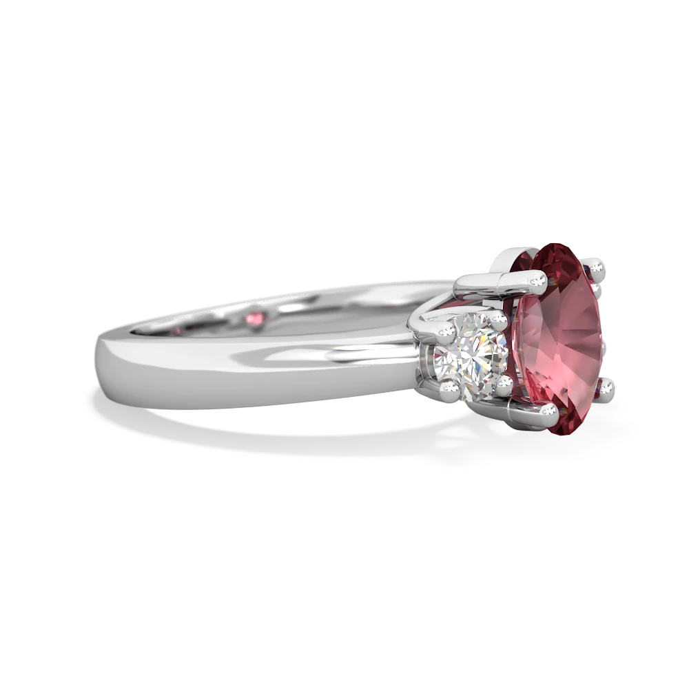 Pink Tourmaline Diamond Three Stone Oval Trellis 14K White Gold ring R4024