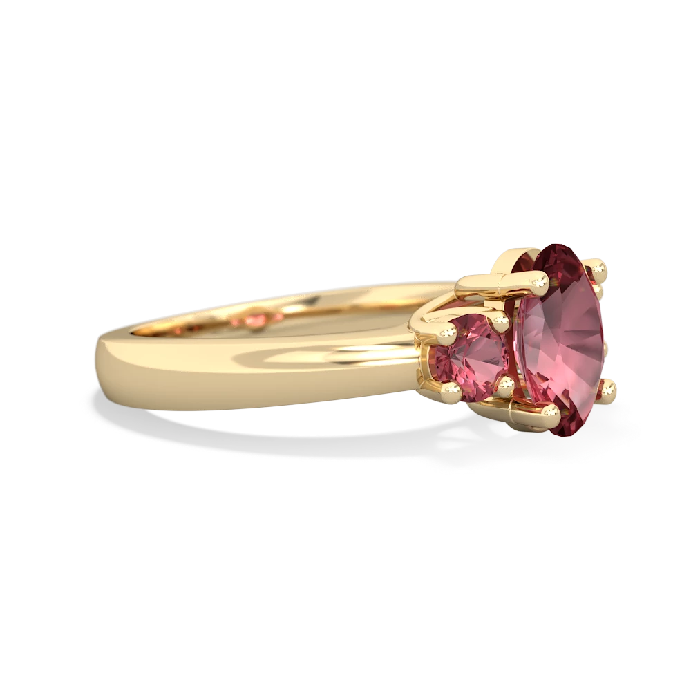 Pink Tourmaline Three Stone Oval Trellis 14K Yellow Gold ring R4024