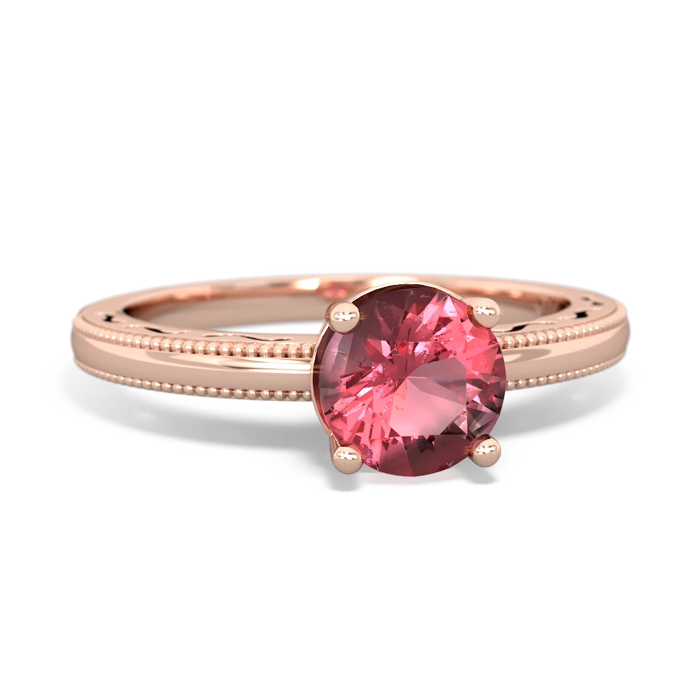 Pink Tourmaline Milgrain Filigree 14K Rose Gold ring R5090