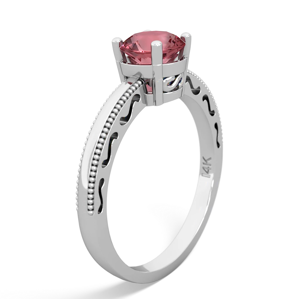 Pink Tourmaline Milgrain Filigree 14K White Gold ring R5090