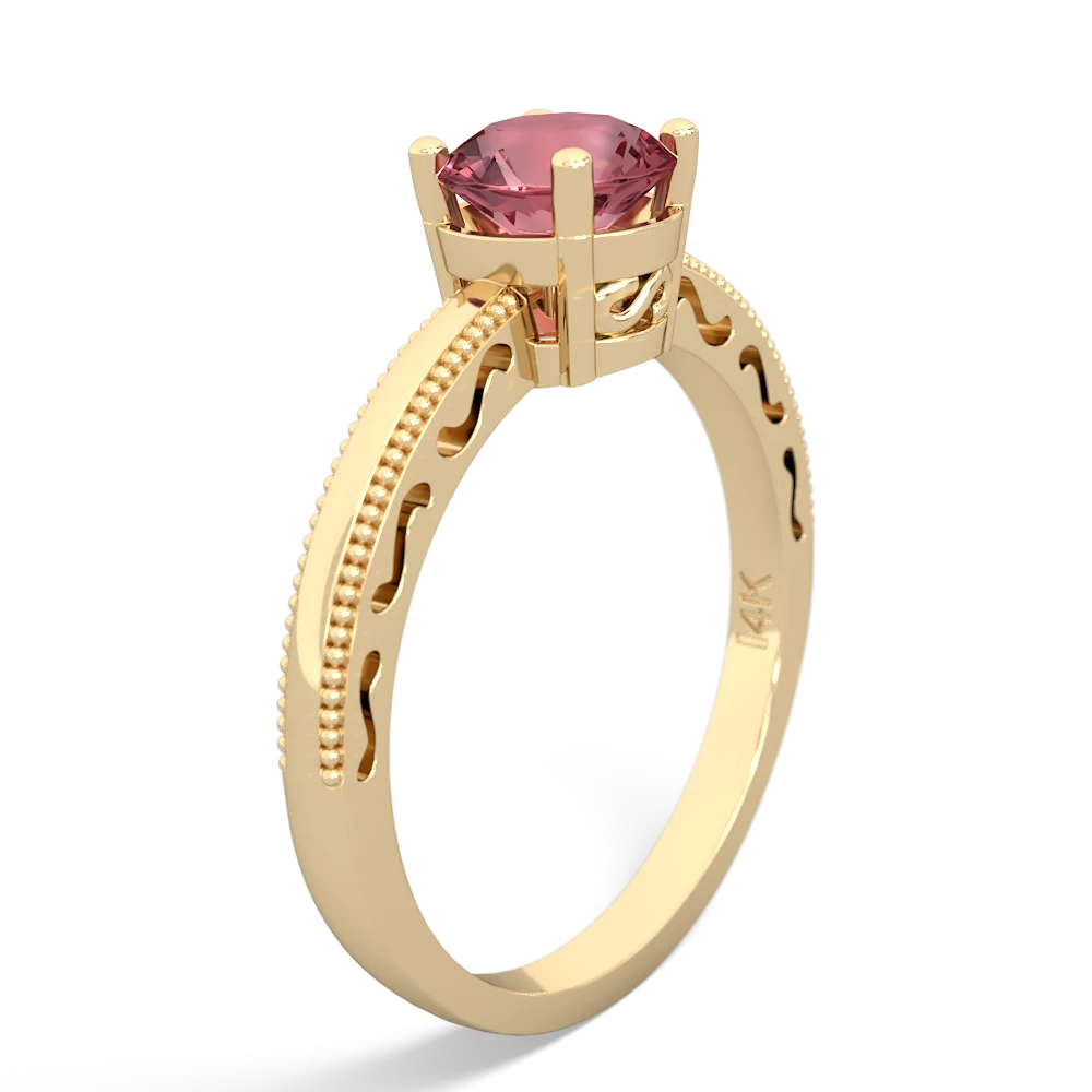 Pink Tourmaline Milgrain Filigree 14K Yellow Gold ring R5090