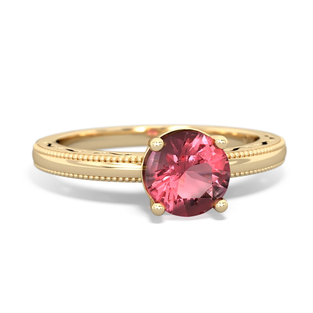 Pink Tourmaline Milgrain Filigree 14K Yellow Gold ring R5090