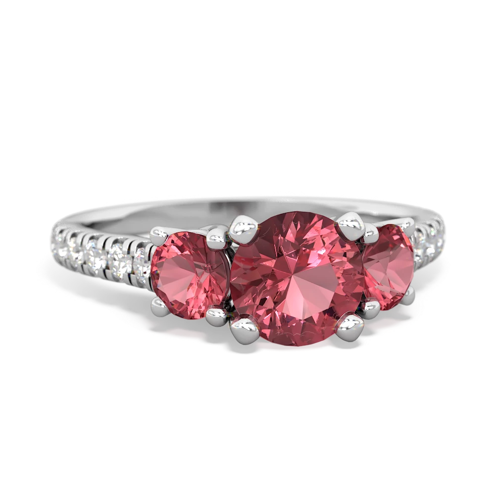 Pink Tourmaline Pave Trellis 14K White Gold ring R5500