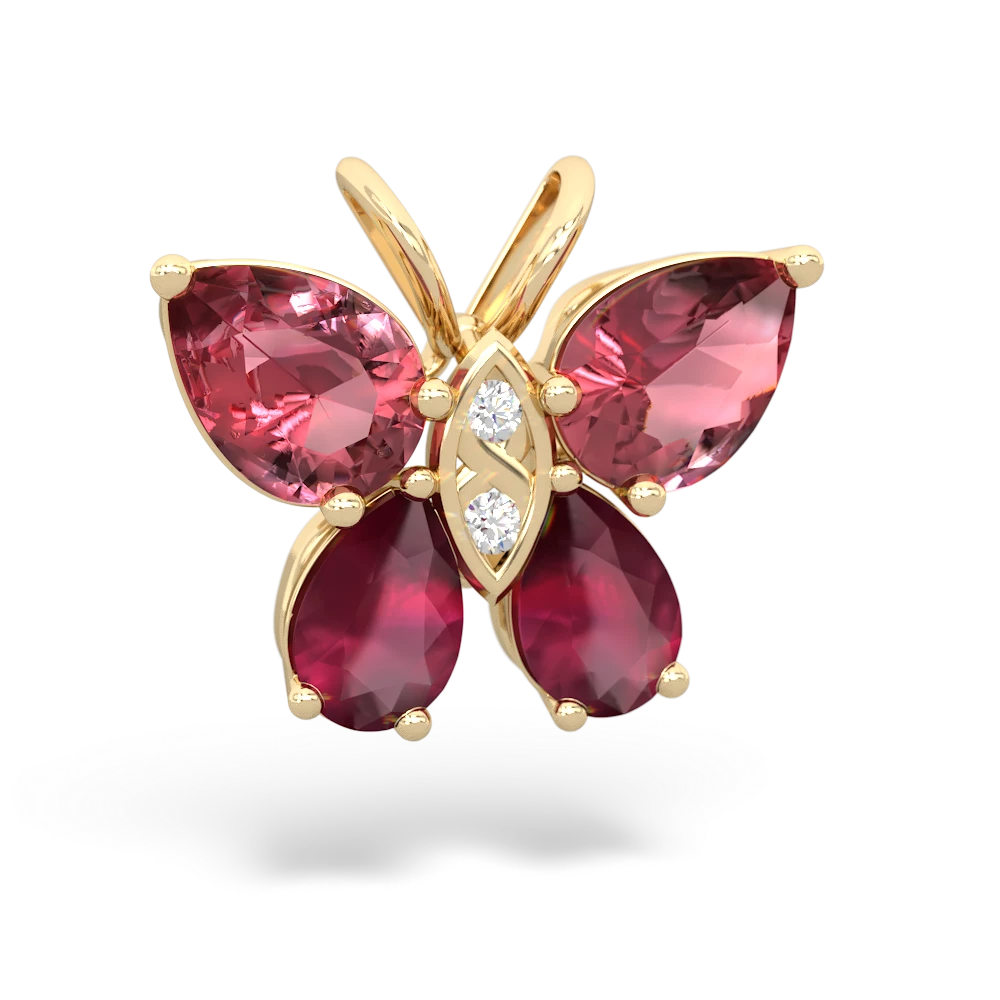 Pink Tourmaline Butterfly 14K Yellow Gold pendant P2215