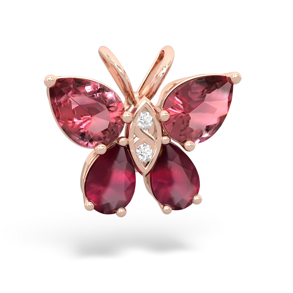 Pink Tourmaline Butterfly 14K Rose Gold pendant P2215