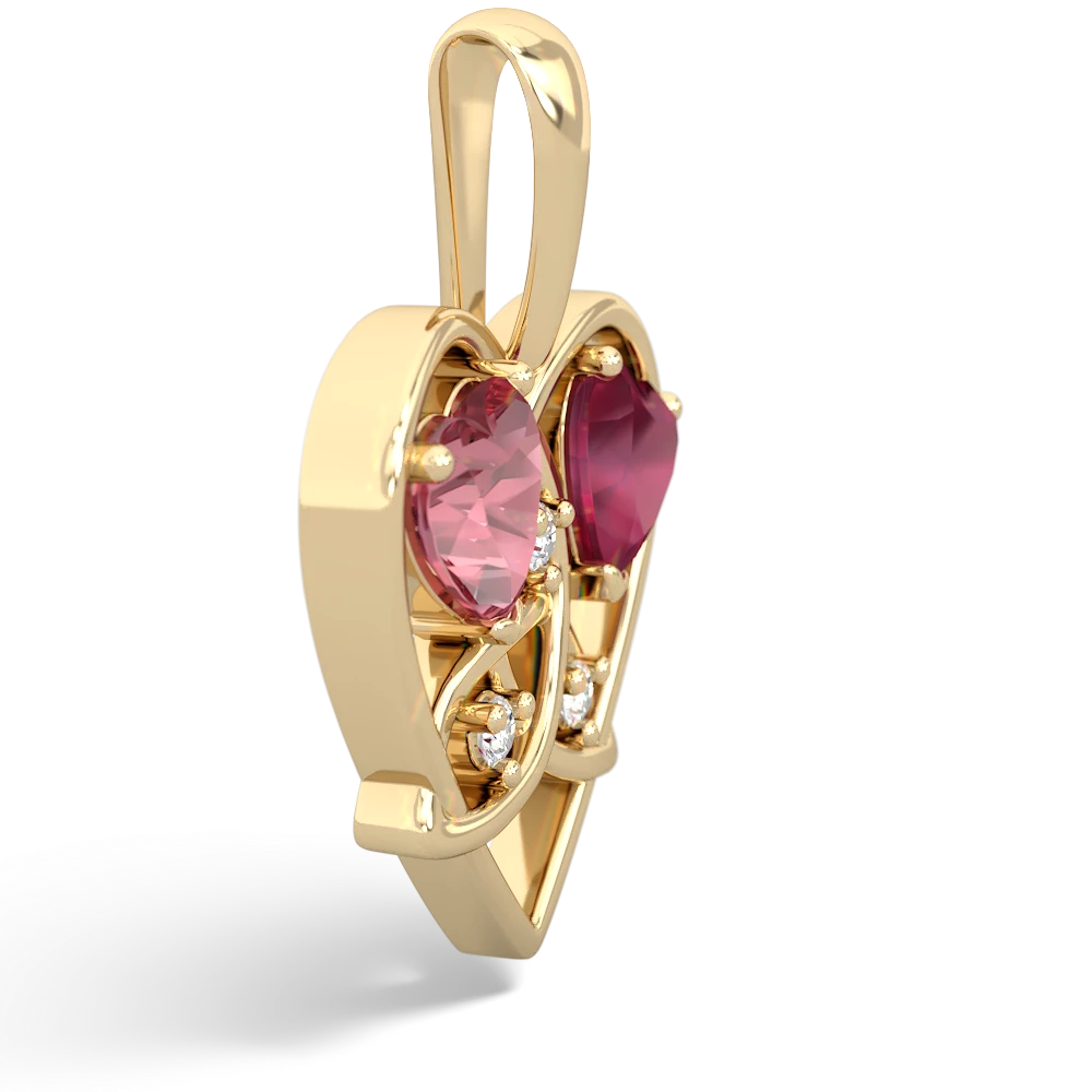 Pink Tourmaline Celtic Trinity Heart 14K Yellow Gold pendant P5331