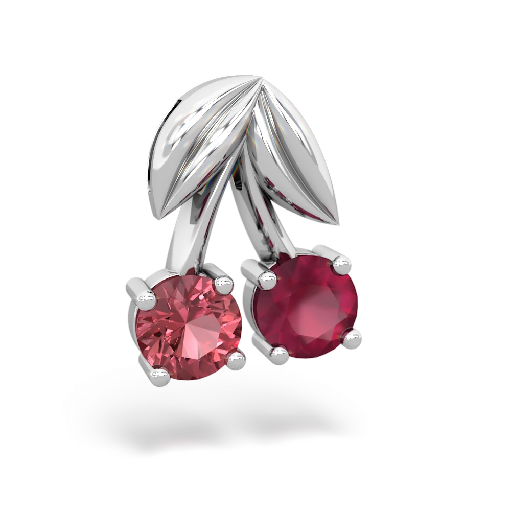 Pink Tourmaline Sweet Cherries 14K White Gold pendant P7001