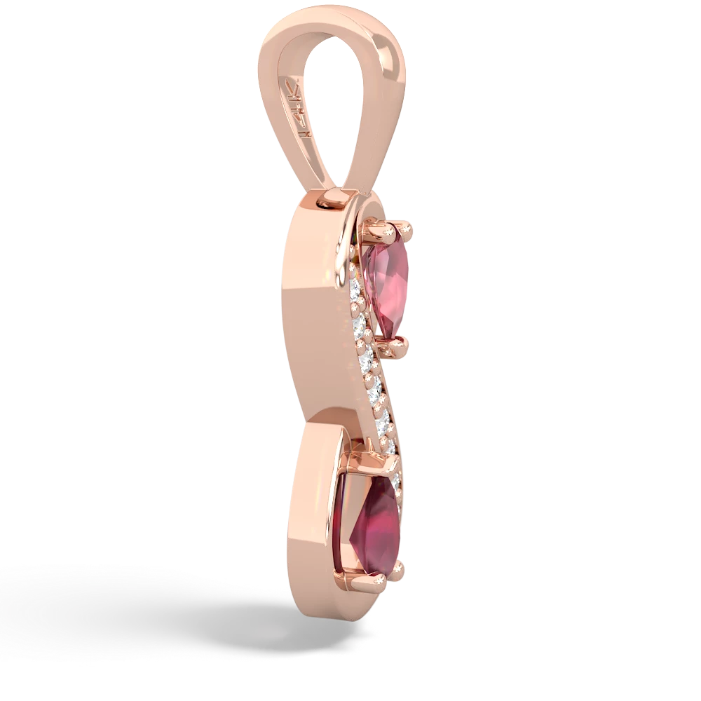 Pink Tourmaline Diamond Infinity 14K Rose Gold pendant P5390