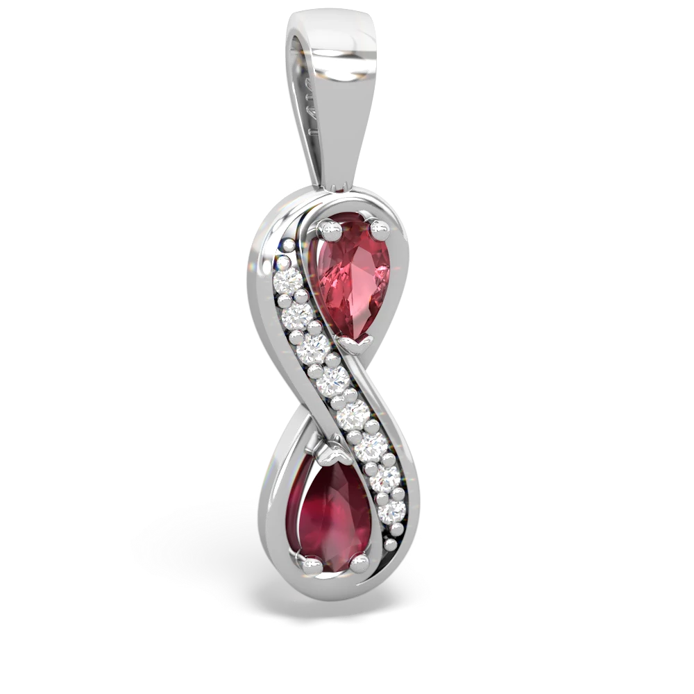 Pink Tourmaline Diamond Infinity 14K White Gold pendant P5390