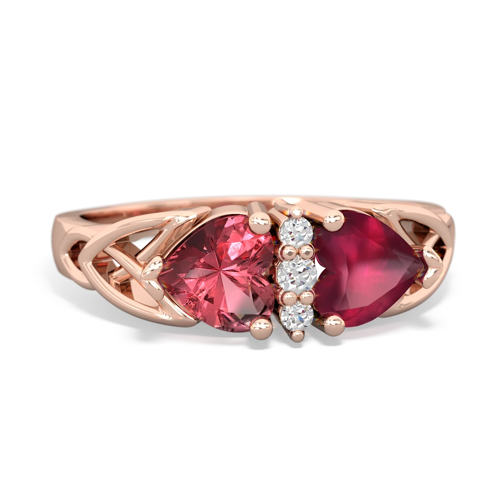 Pink Tourmaline Celtic Knot Double Heart 14K Rose Gold ring R5040